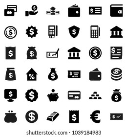 Flat vector icon set - school building vector, bank, dollar coin, gold ingot, credit card, wallet, percent growth, money bag, piggy, investment, check, receipt, medal, shield, monitor, euro sign