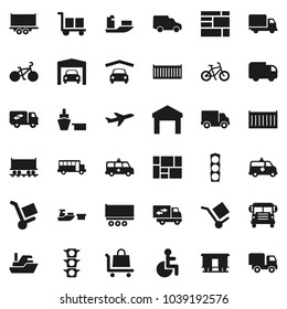 Flat vector icon set - school bus vector, bike, Railway carriage, plane, traffic light, ship, truck trailer, sea container, delivery, car, port, consolidated cargo, warehouse, disabled, amkbulance