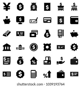 Flat vector icon set - school building vector, bank, dollar coin, gold ingot, credit card, wallet, percent growth, money bag, piggy, investment, check, receipt, medal, shield, monitor, any currency