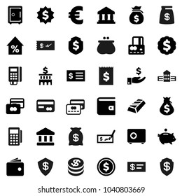 Flat vector icon set - school building vector, bank, dollar coin, gold ingot, credit card, wallet, percent growth, money bag, piggy, investment, check, receipt, medal, shield, safe, euro sign