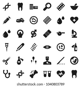 Flat vector icon set - school building vector, heart pulse, cross, doctor, thermometer, vial, eye, gender sign, dna, magnifier, pregnancy, syringe, crutches, scissors, scalpel, broken bone, patch