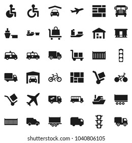 Flat vector icon set - school bus vector, bike, plane, traffic light, ship, truck trailer, sea container, delivery, car, port, consolidated cargo, warehouse, Railway carriage, disabled, amkbulance