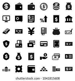 Flat vector icon set - school building vector, bank, dollar coin, gold ingot, credit card, wallet, percent growth, money bag, investment, check, receipt, shield, safe, monitor, any currency, reader