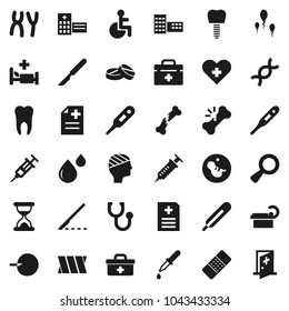 Flat vector icon set - school building vector, doctor bag, disabled, heart cross, thermometer, dna, magnifier, pregnancy, insemination, syringe, dropper, scalpel, broken bone, sand clock, patch