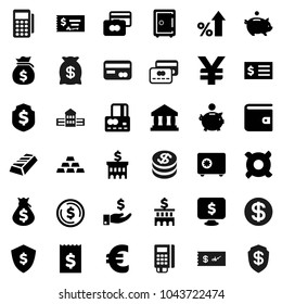 Flat vector icon set - school building vector, bank, dollar coin, gold ingot, credit card, wallet, percent growth, money bag, piggy, investment, check, receipt, shield, safe, monitor, any currency