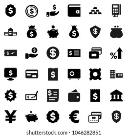 Flat vector icon set - school building vector, bank, dollar coin, credit card, wallet, percent growth, money bag, piggy, investment, check, receipt, medal, shield, safe, monitor, any currency, yen