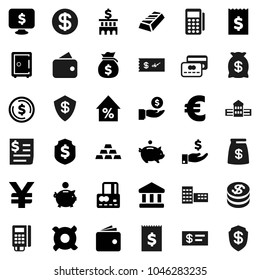 Flat vector icon set - school building vector, bank, dollar coin, gold ingot, credit card, wallet, percent growth, money bag, piggy, investment, receipt, shield, safe, monitor, any currency, yen