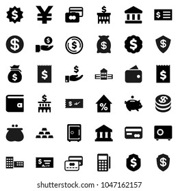 Flat vector icon set - school building vector, bank, dollar coin, credit card, wallet, percent growth, money bag, piggy, investment, check, receipt, medal, shield, safe, yen sign, gold ingot, reader