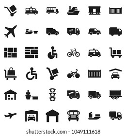 Flat vector icon set - school bus vector, bike, plane, traffic light, ship, truck trailer, sea container, delivery, car, port, consolidated cargo, warehouse, Railway carriage, disabled, amkbulance