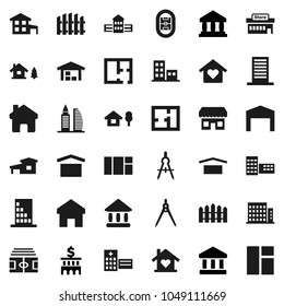 Flat vector icon set - school building vector, drawing compass, university, bank, stadium, dry cargo, hospital, home, cottage, chalet, barn, fence, plan, apartments, office, love, store, mall