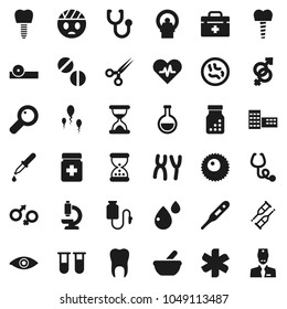 Flat vector icon set - school building vector, doctor bag, ambulance star, heart pulse, thermometer, flask, vial, eye, gender sign, magnifier, dropper, crutches, scissors, sand clock, stethoscope