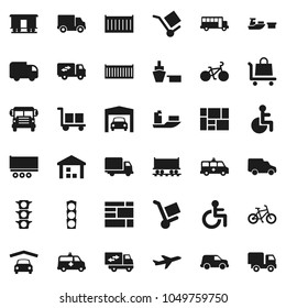 Flat vector icon set - school bus vector, bike, Railway carriage, plane, traffic light, ship, truck trailer, sea container, delivery, car, port, consolidated cargo, warehouse, disabled, amkbulance