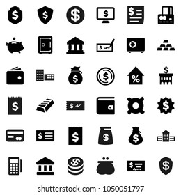 Flat vector icon set - school building vector, bank, dollar coin, gold ingot, credit card, wallet, percent growth, money bag, piggy, check, receipt, medal, shield, safe, monitor, any currency