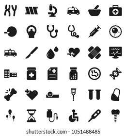 Flat vector icon set - school building vector, first aid kit, disabled, heart pulse, cross, thermometer, vial, dna, insemination, syringe, crutches, scalpel, broken bone, sand clock, patch, mortar
