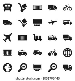 Flat vector icon set - school bus vector, world, bike, plane, truck trailer, sea container, delivery, car, cargo, search, Railway carriage, amkbulance, trolley