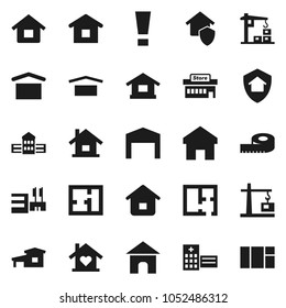 Flat vector icon set - school building vector, measuring, dry cargo, hospital, home, attention sign, house, cottage, barn, plan, love, construction crane, protect, mall, window