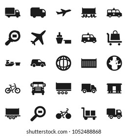 Flat vector icon set - school bus vector, world, bike, Railway carriage, plane, truck trailer, sea container, delivery, car, port, cargo, search, amkbulance, trolley