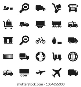 Flat vector icon set - school bus vector, world, bike, Railway carriage, plane, truck trailer, sea container, delivery, car, port, cargo, search, ambulance, trolley