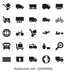 Flat vector icon set - school bus vector, world, bike, Railway carriage, plane, truck trailer, sea container, delivery, car, port, cargo, search, amkbulance, trolley