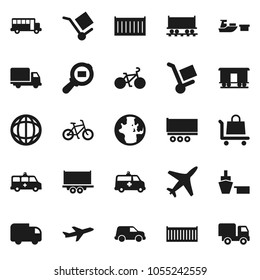 Flat vector icon set - school bus vector, world, bike, Railway carriage, plane, truck trailer, sea container, delivery, car, port, cargo, search, amkbulance, trolley