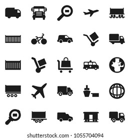 Flat vector icon set - school bus vector, world, bike, Railway carriage, plane, truck trailer, sea container, delivery, car, port, cargo, search, amkbulance, trolley