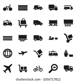 Flat vector icon set - school bus vector, world, bike, Railway carriage, plane, truck trailer, sea container, delivery, car, port, cargo, search, amkbulance, trolley