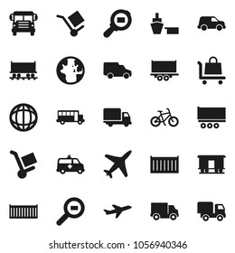 Flat vector icon set - school bus vector, world, bike, Railway carriage, plane, truck trailer, sea container, delivery, car, port, cargo, search, amkbulance, trolley