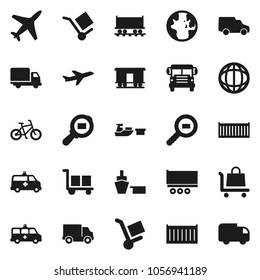 Flat vector icon set - school bus vector, world, bike, Railway carriage, plane, truck trailer, sea container, delivery, car, port, cargo, search, amkbulance, trolley
