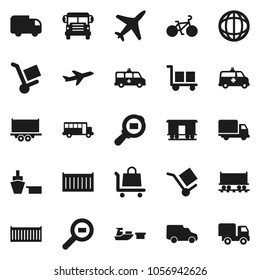 Flat vector icon set - school bus vector, world, bike, Railway carriage, plane, truck trailer, sea container, delivery, car, port, cargo, search, amkbulance, trolley