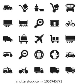 Flat vector icon set - school bus vector, world, bike, Railway carriage, plane, truck trailer, delivery, car, port, cargo, search, amkbulance, trolley