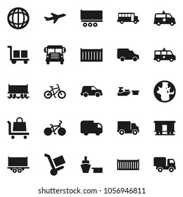 Flat vector icon set - school bus vector, world, bike, Railway carriage, plane, truck trailer, sea container, delivery, car, port, cargo, amkbulance, trolley