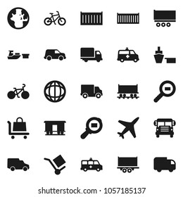 Flat vector icon set - school bus vector, world, bike, Railway carriage, plane, truck trailer, sea container, delivery, car, port, cargo, search, amkbulance, trolley