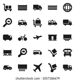 Flat vector icon set - school bus vector, world, bike, Railway carriage, plane, truck trailer, sea container, delivery, car, cargo, search, amkbulance, trolley