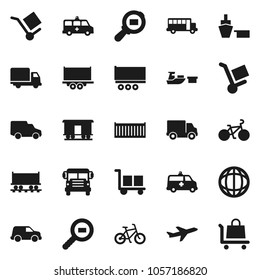 Flat vector icon set - school bus vector, world, bike, Railway carriage, plane, truck trailer, sea container, delivery, car, port, cargo, search, amkbulance, trolley