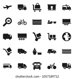 Flat vector icon set - school bus vector, world, bike, plane, truck trailer, sea container, delivery, car, port, cargo, search, Railway carriage, amkbulance, trolley