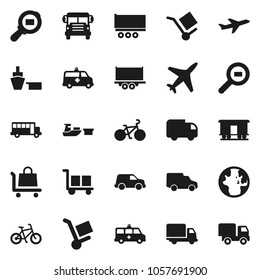 Flat vector icon set - school bus vector, world, bike, plane, truck trailer, delivery, car, port, cargo, search, Railway carriage, amkbulance, trolley