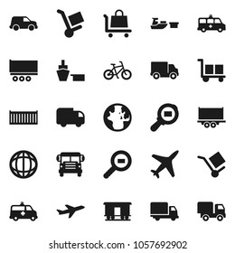 Flat vector icon set - school bus vector, world, bike, plane, truck trailer, sea container, delivery, car, port, cargo, search, Railway carriage, amkbulance, trolley