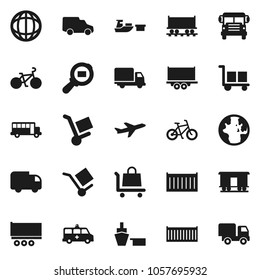 Flat vector icon set - school bus vector, world, bike, Railway carriage, plane, truck trailer, sea container, delivery, car, port, cargo, search, amkbulance, trolley