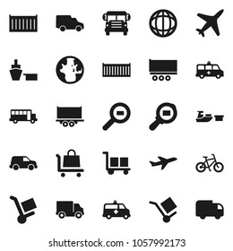 Flat vector icon set - school bus vector, world, bike, plane, truck trailer, sea container, delivery, car, port, cargo, search, amkbulance, trolley