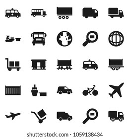 Flat vector icon set - school bus vector, world, bike, Railway carriage, plane, truck trailer, sea container, delivery, car, port, cargo, search, amkbulance