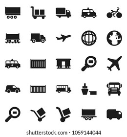 Flat vector icon set - school bus vector, world, bike, Railway carriage, plane, truck trailer, sea container, delivery, car, port, cargo, search, amkbulance, trolley