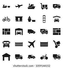 Flat vector icon set - school bus vector, bike, plane, traffic light, ship, sea container, delivery, car, port, consolidated cargo, warehouse, Railway carriage, garage, relocation truck, trolley