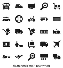 Flat vector icon set - school bus vector, world, bike, plane, truck trailer, sea container, delivery, car, port, cargo, search, Railway carriage, amkbulance, trolley