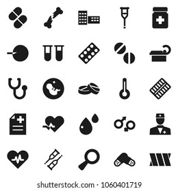 Flat vector icon set - school building vector, heart pulse, doctor, thermometer, vial, gender sign, magnifier, pregnancy, insemination, crutches, broken bone, stethoscope, pills, bottle, blister