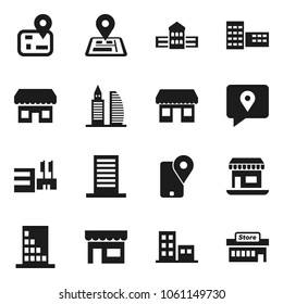 Flat vector icon set - school building vector, navigator, office, traking, apartments, store, mall