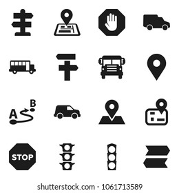 Flat vector icon set - school bus vector, signpost, navigator, map pin, traffic light, car, route, stop