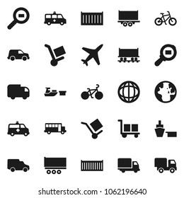 Flat vector icon set - school bus vector, world, bike, Railway carriage, plane, truck trailer, sea container, delivery, car, port, cargo, search, amkbulance, trolley
