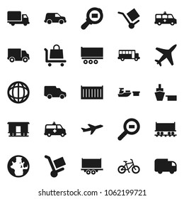 Flat vector icon set - school bus vector, world, bike, Railway carriage, plane, truck trailer, sea container, delivery, car, port, cargo, search, amkbulance, trolley