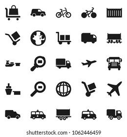 Flat vector icon set - school bus vector, world, bike, Railway carriage, plane, truck trailer, sea container, delivery, car, port, cargo, search, amkbulance, trolley