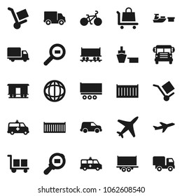 Flat vector icon set - school bus vector, world, bike, Railway carriage, plane, truck trailer, sea container, delivery, car, port, cargo, search, amkbulance, trolley